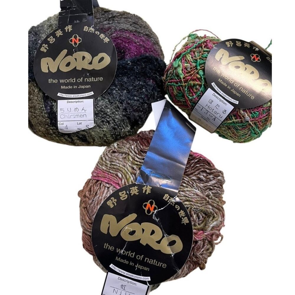 3 Skeins NORO Yarn | Chirimen, Hotaru, Niji | Silk, Wool Cotton